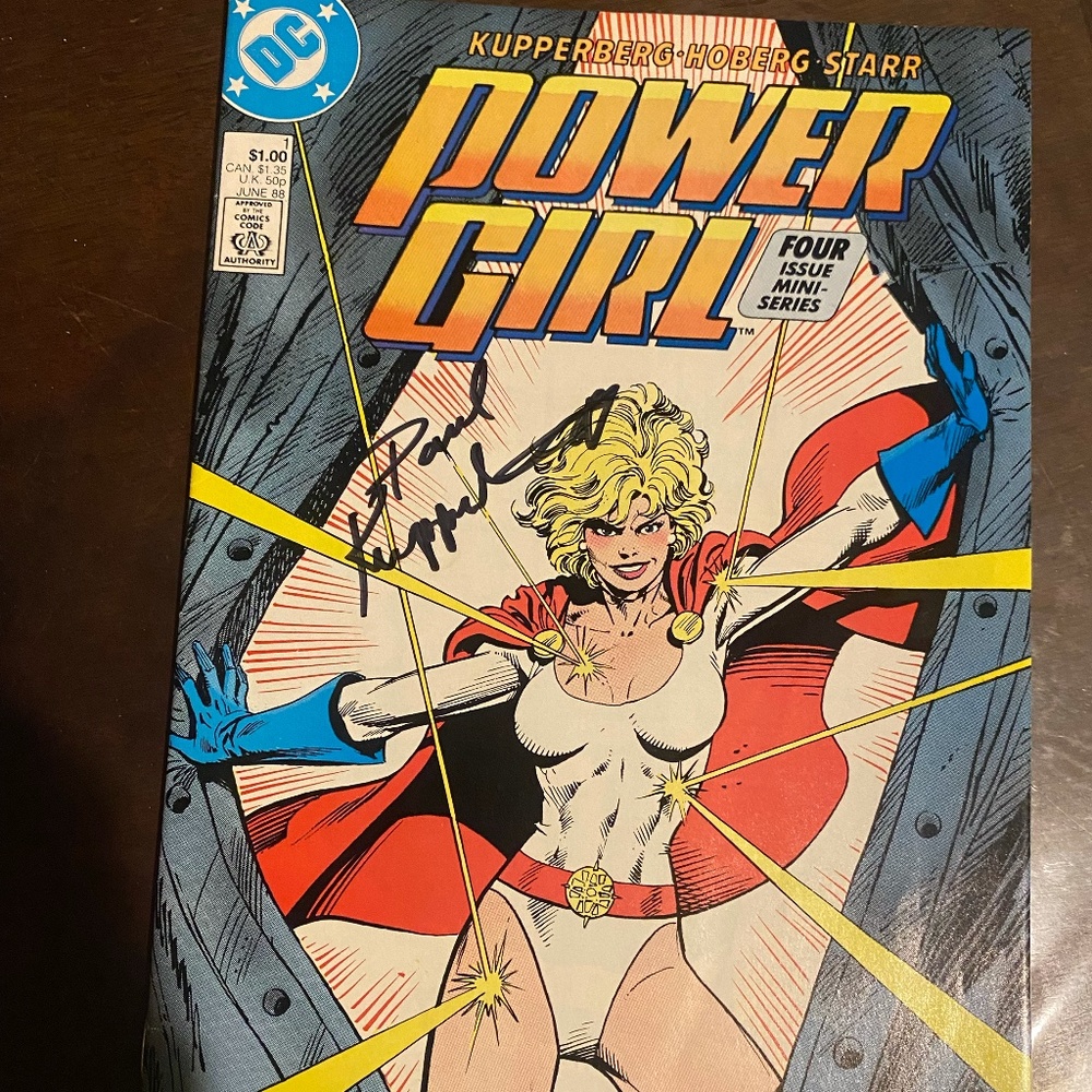 Vintage Power Girl issue 1 signed by writer Paul Kupperberg great condition DC